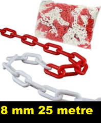 25 Mt Plastik Zincir 8 Mm Kırmızı Beyaz Yağmur Oluk Zinciri ikaz zinciri